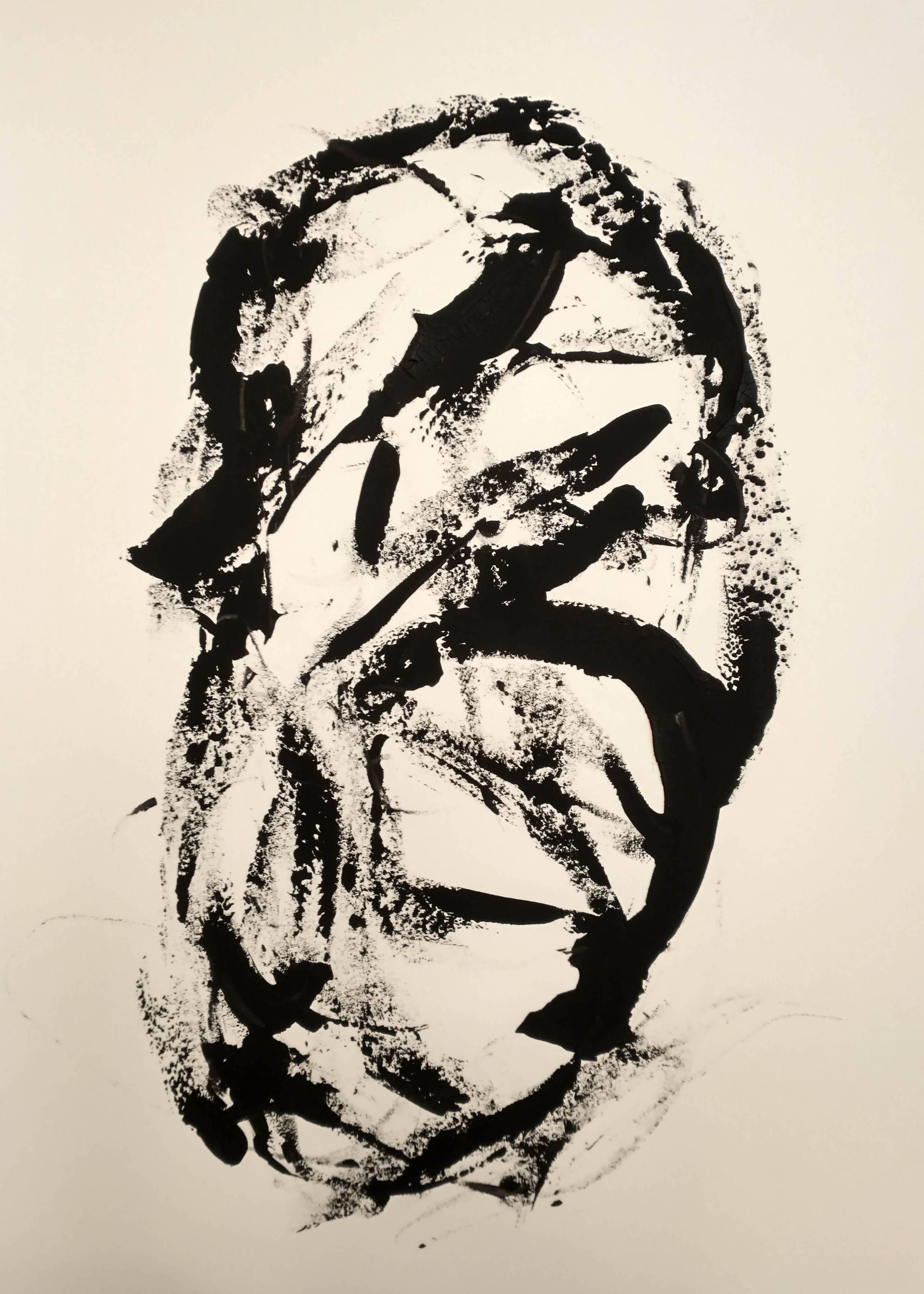 Black ink gesture drawing of face